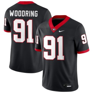 Mens #91 Georgia Bulldogs Peyton Woodring College Football Jersey - Black
