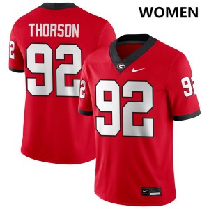 Women #92 UGA Bulldogs Brett Thorson College Football Jersey - Red