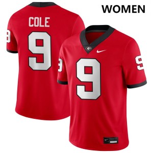 Women's #9 University of Georgia Chris Cole College Football Jersey - Red