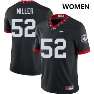 Womens #52 UGA Bulldogs Christen Miller College Football Jerseys - 100th Anniversary Black