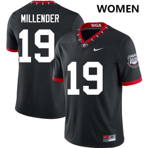 Women #19 Georgia Bulldogs Hezekiah Millender College Football Jerseys - 100th Anniversary Black