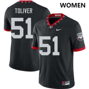 Women #51 UGA Bulldogs Malachi Toliver College Football Jerseys - 100th Anniversary Black
