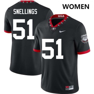 Women's #51 UGA Will Snellings College Football Jersey - 100th Anniversary Black