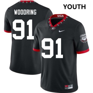 Youth(Kids) #91 UGA Peyton Woodring College Football Jerseys - 100th Anniversary Black