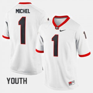 Youth(Kids) #1 Football Georgia Sony Michel college Jersey - White