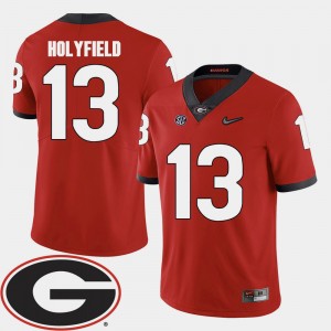 Mens #13 Football 2018 SEC Patch UGA Elijah Holyfield college Jersey - Red