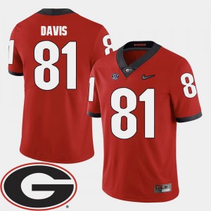 Men's Football 2018 SEC Patch GA Bulldogs #81 Reggie Davis college Jersey - Red